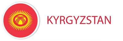 Kyrgyzstan flag in button with word of Kyrgyzstan.