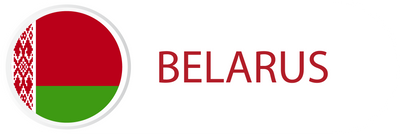 Belarus flag in button with word of Belarus.