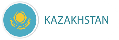 Kazakhstan flag in button with word of Kazakhstan.